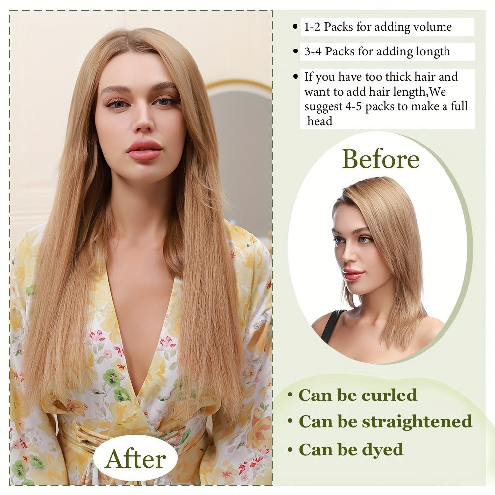 Hair Extensions Straight Brazilian Remy Human Hair Tape-In Set with 10 Pieces, 12–24-Inch Lengths and 11 Colors