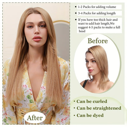 Hair Extensions Straight Brazilian Remy Human Hair Tape-In Set with 10 Pieces, 12–24-Inch Lengths and 11 Colors