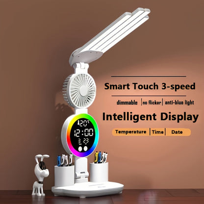 Multifunction LED Desk Lamp with Dual Light Bars, Built-In Fan, Digital Clock Display and One- or Two-Pack Options
