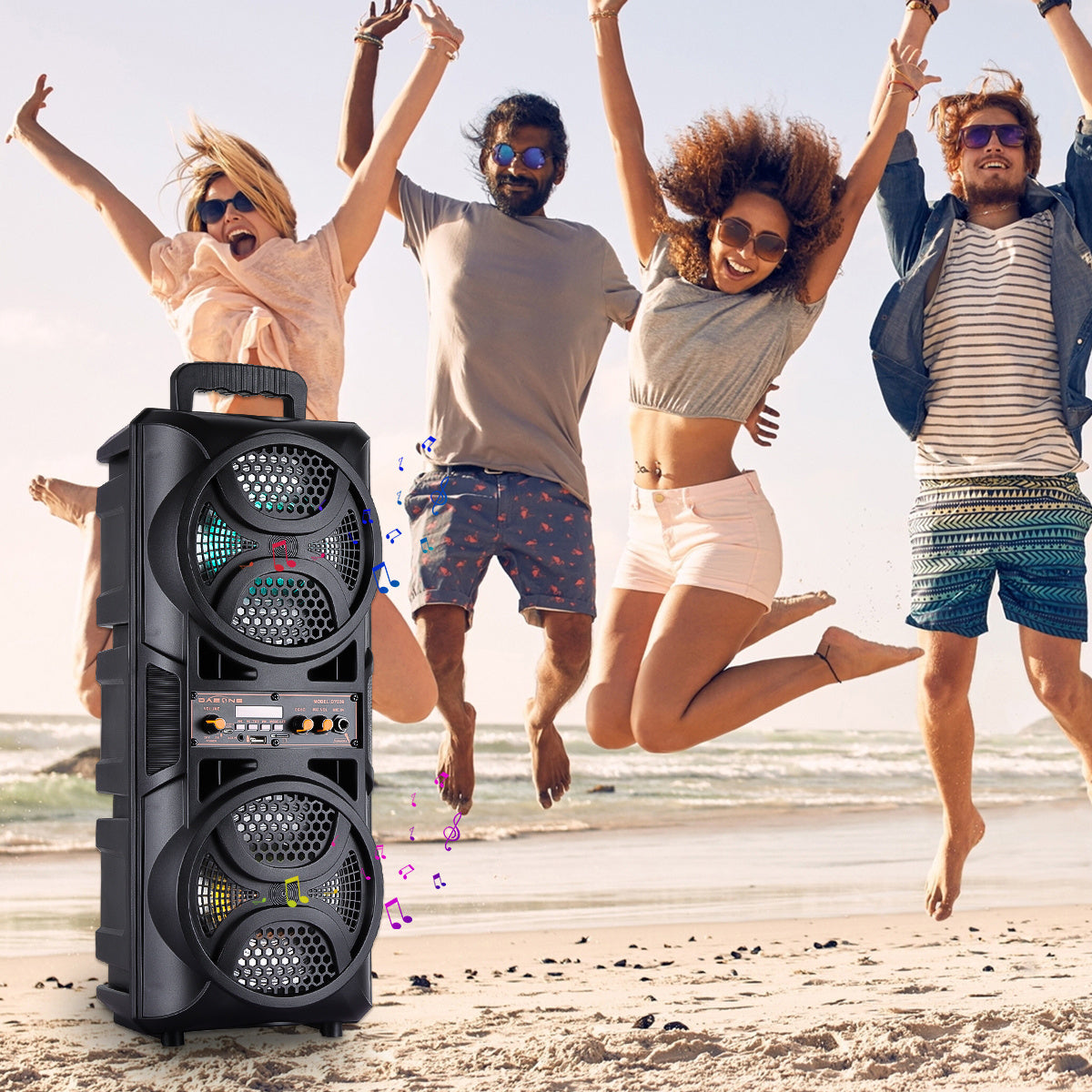 Portable PA Speaker Dual-Woofer RGB Karaoke System with 1800mAh Battery, Wired Mic and Remote