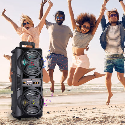 Portable PA Speaker Dual-Woofer RGB Karaoke System with 1800mAh Battery, Wired Mic and Remote