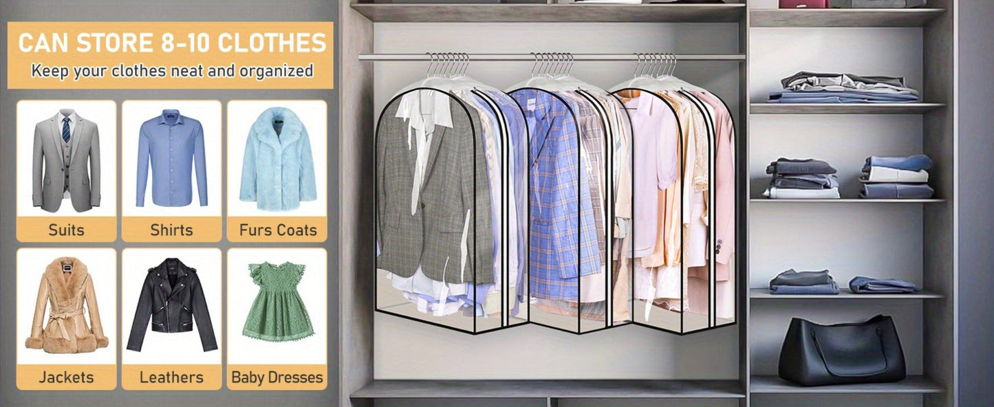 Transparent Zippered Garment Bag Covers in a Three-Piece Set with 32-, 40-, 50- or 60-Inch Sizes