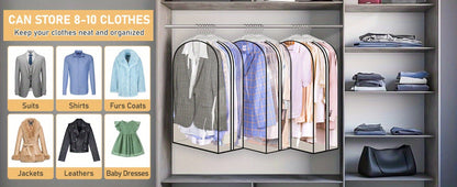Transparent Zippered Garment Bag Covers in a Three-Piece Set with 32-, 40-, 50- or 60-Inch Sizes