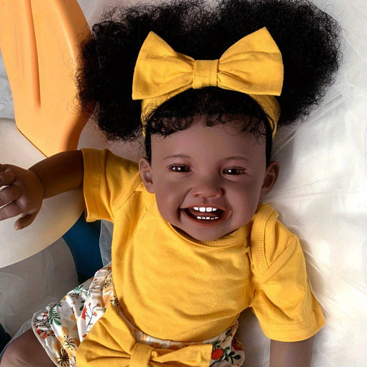 Reborn Doll, 24-Inch Dark-Tone Cloth-Body Figure with Silicone Head and Limbs, Rooted Hair and Accessories