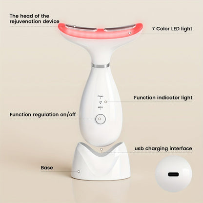 LED Neck Massager 7-Color Light Therapy Vibrating Face & Neck Skin Tightening Device — USB Rechargeable Portable Electric Facial Massage Tool Anti-Aging Beauty Gift