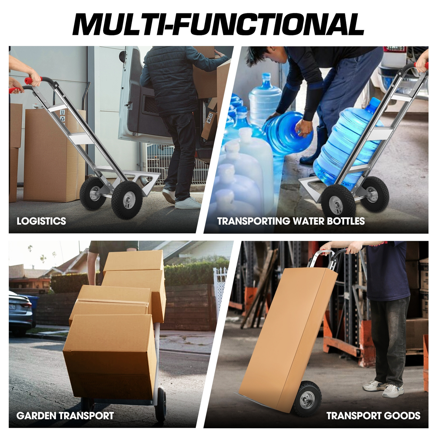 Upright Aluminum Hand Truck with Folding Toe Plate, 10-Inch Pneumatic Tires and 550 lb Load Label
