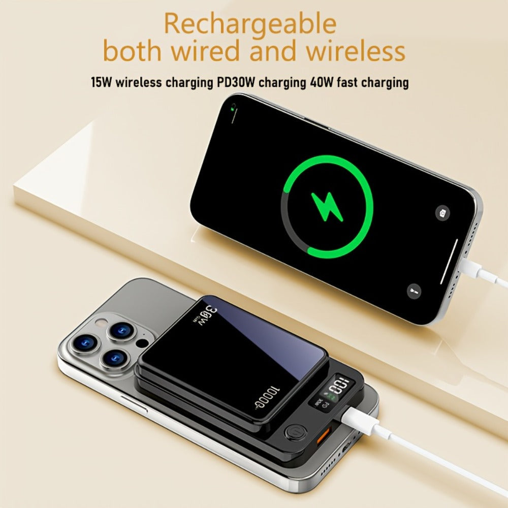 30W Fast Charging Magnetic Power Bank 6000 10000 15000mAh – 15W Wireless Output MagSafe Compatible Portable Charger Dual USB-C Battery Pack for iPhone 17 16 15 14 13 12 Android
