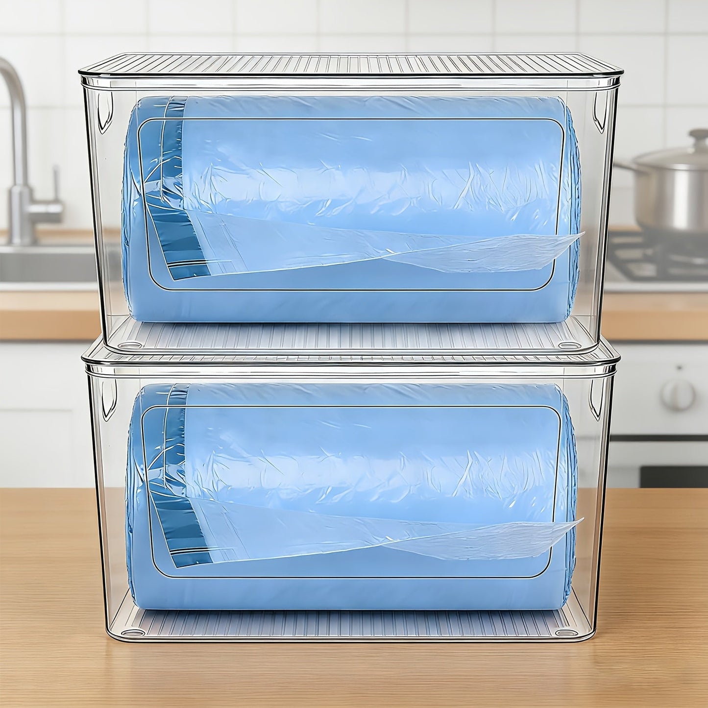 Trash Bag Storage Organizer Dispenser 2-Pack for 13, 30 or 33-Gallon Bags with Lids for Under-Sink Use