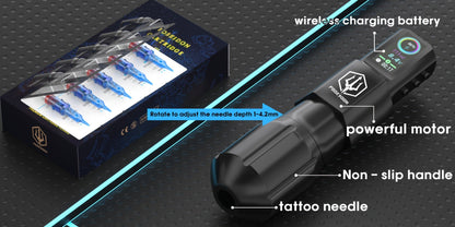 POSEIDON LTK08 Tattoo Kit with 1800mAh Color-Display Pen, 20 Cartridges, 11 Inks and Carry Case