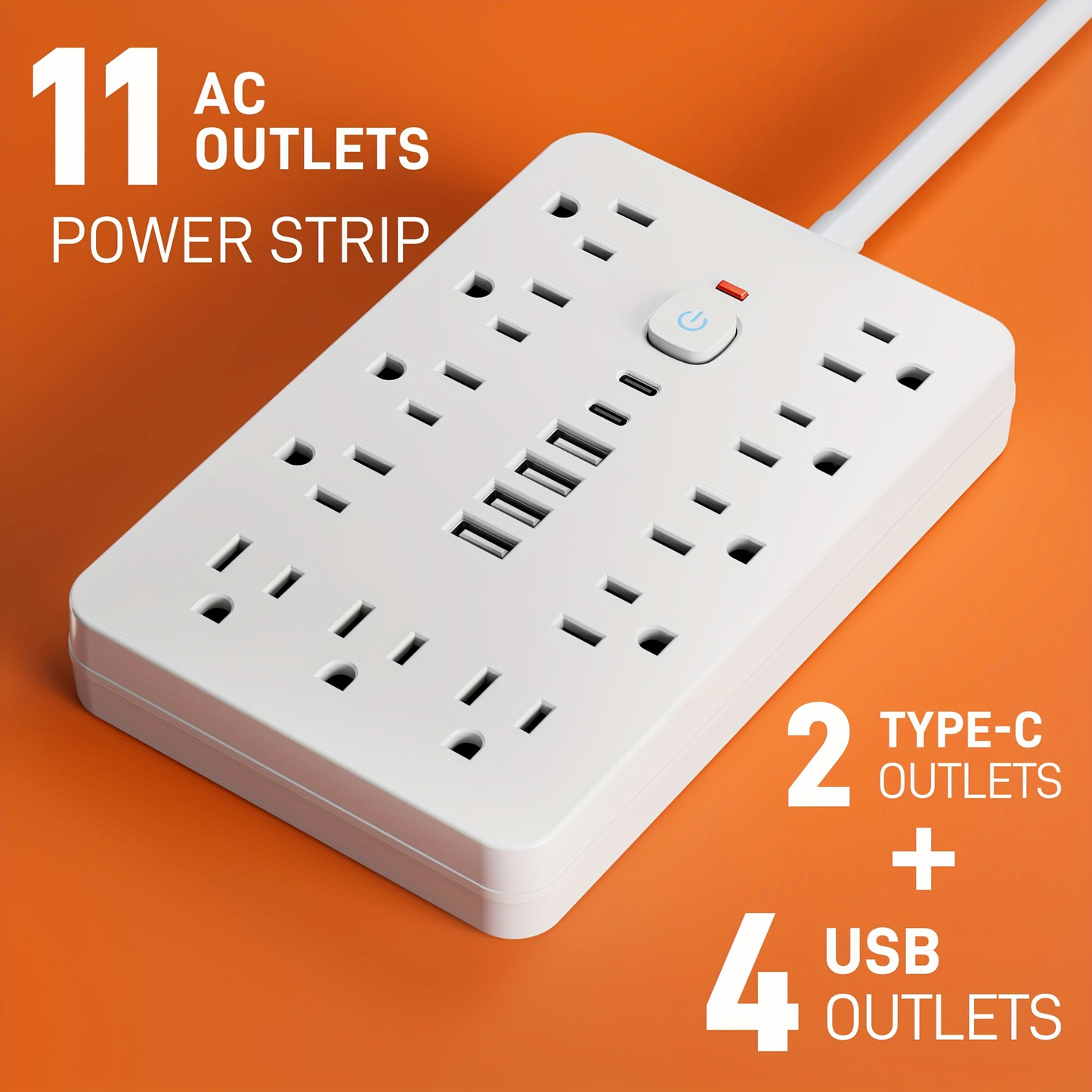 Surge Protector Power Strip 17-in-1 Wall Mount 11 AC Outlets 4 USB-A 2 USB-C Compact Charging Station 5ft 10ft Cord for Home Office School Dorm Travel