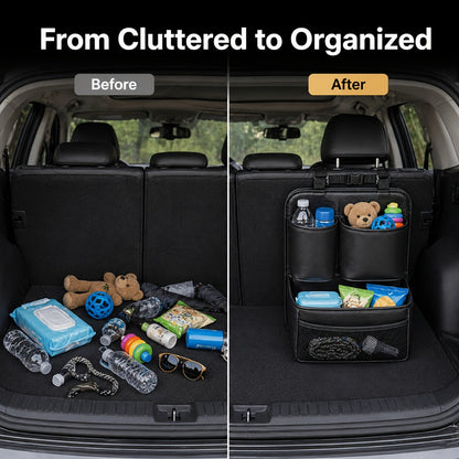 Car Trunk Organizer, Foldable PU Leather Multi-Pocket Bag with Bottle Slots, Adjustable Straps and 1- or 3-Piece Options
