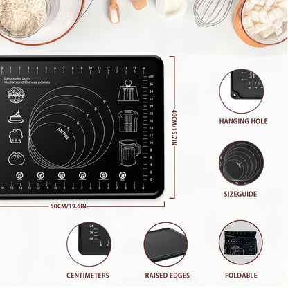 Silicone Pastry Mat Extra Thick Non-Slip Baking Mat with Measurements for Dough Rolling Pizza Cake