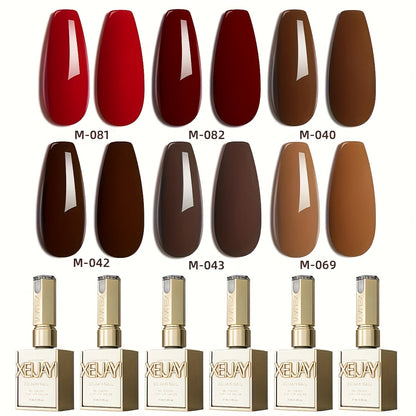Gel Nail Polish Set with XEIJAYI Label, 6 Red Glitter Gel Colors in Gilded Bottle Set 36 for UV LED Cure