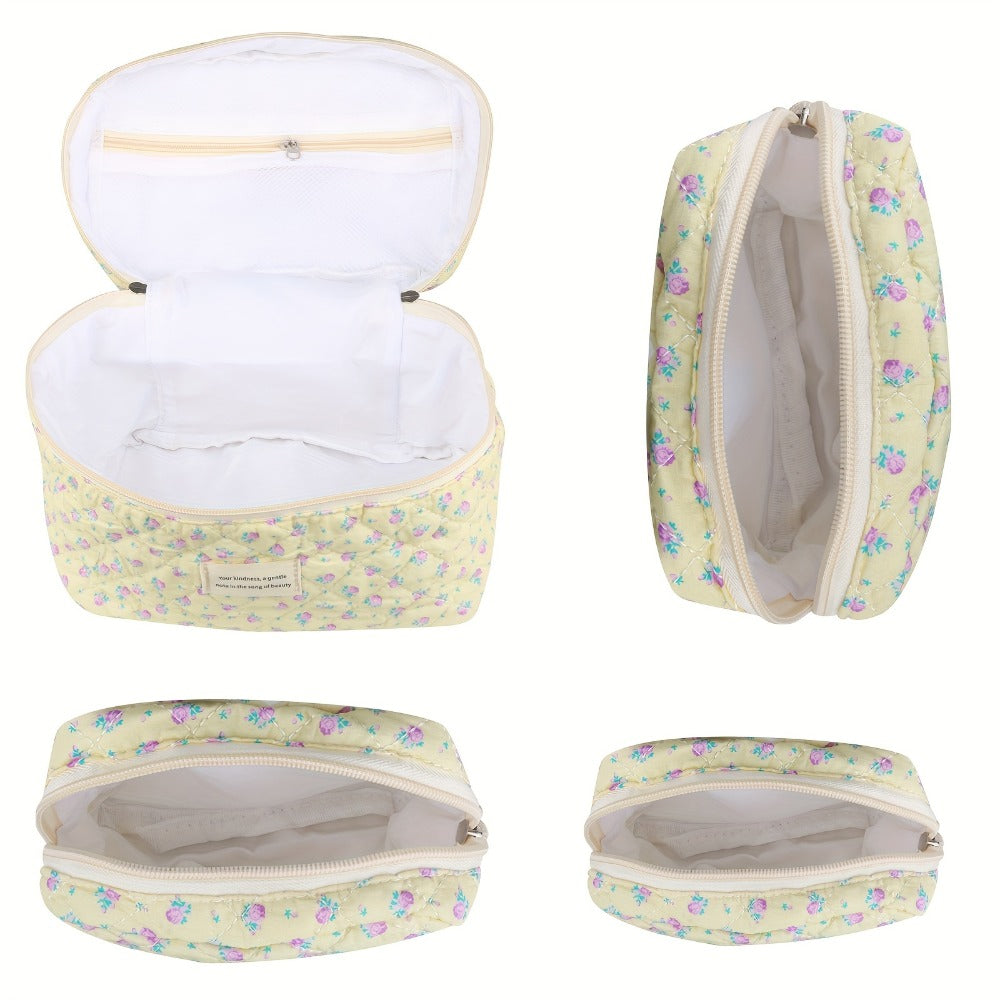 Makeup Bag – Quilted Makeup Bag Set 4-Piece Floral Rose Coquette Aesthetic Premium Cotton Cosmetic Organizer Travel Toiletry Pouch 4…
