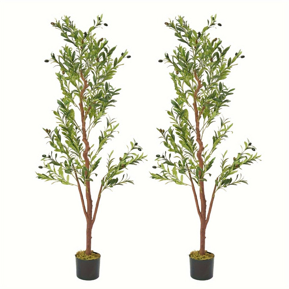 Artificial Olive Tree Large Faux Indoor Tree with Pot – Realistic 5FT 6FT 7FT Multi-Trunk Fake Olive Tree with Leaves & Fruits for Living Room Home Office Entryway Decor