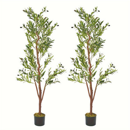 Artificial Olive Tree Large Faux Indoor Tree with Pot – Realistic 5FT 6FT 7FT Multi-Trunk Fake Olive Tree with Leaves & Fruits for Living Room Home Office Entryway Decor