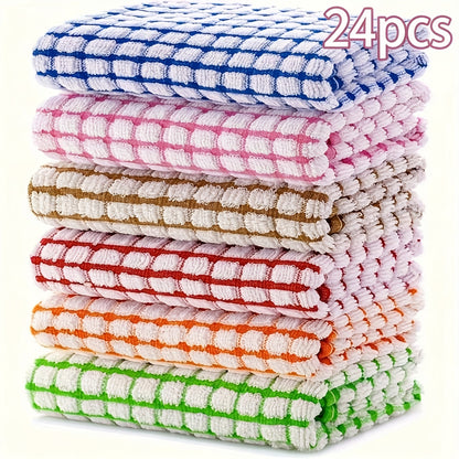 Checked Polyester Cleaning Cloth Set in Eight- or Twenty-Four-Piece Packs with Six Assorted Colors