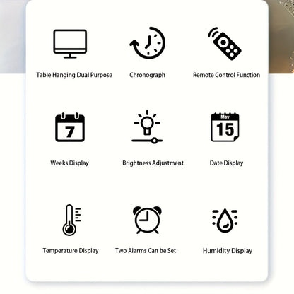 Large LED Wall and Desk Clock with Nine Display Checkouts, Calendar, Temperature and Humidity Readouts