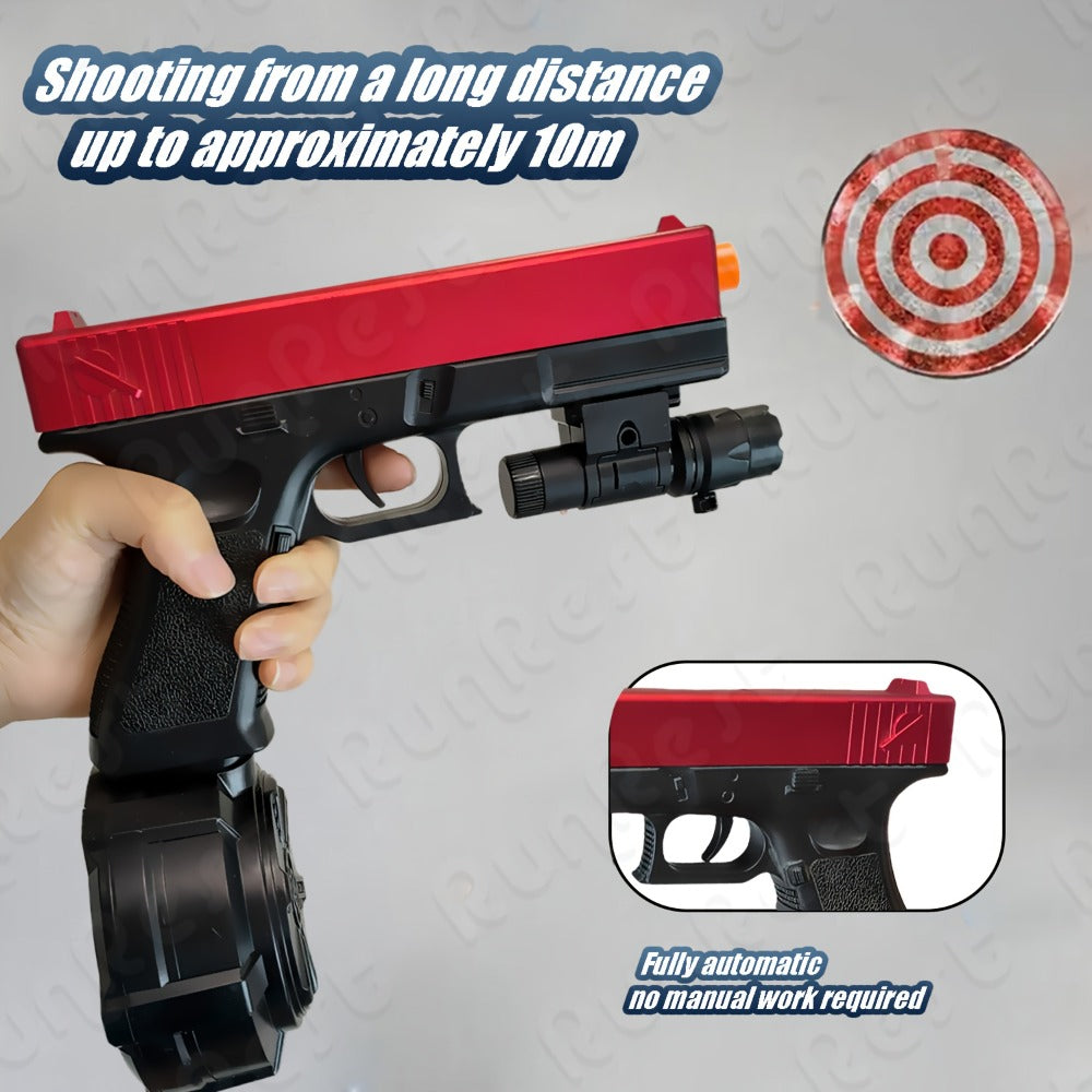 Red-and-Black Electric Gel Blaster Set with Three Magazine Styles, Flashlight, Goggles and Charging Cable