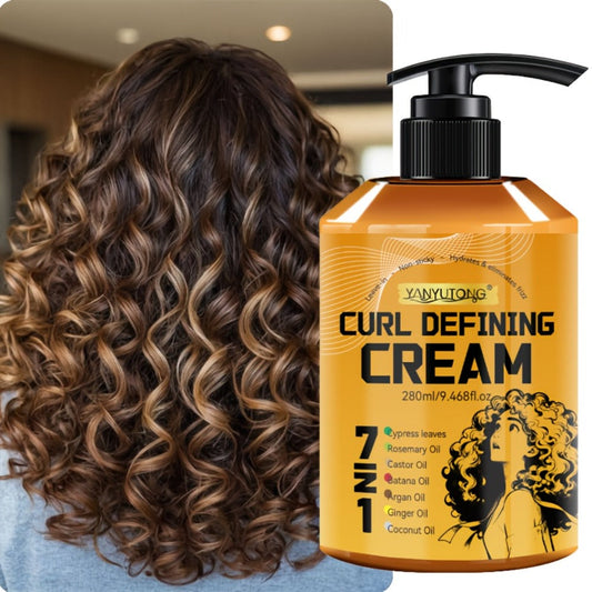 Curl Defining Cream 7-in-1 with Argan Oil & Rosemary Oil 280ml — Frizz Control, Natural Fluffiness & Long-Lasting Hold for Wavy, Curly & Coily Hair | No Crunch Leave-In Styling Cream for Women