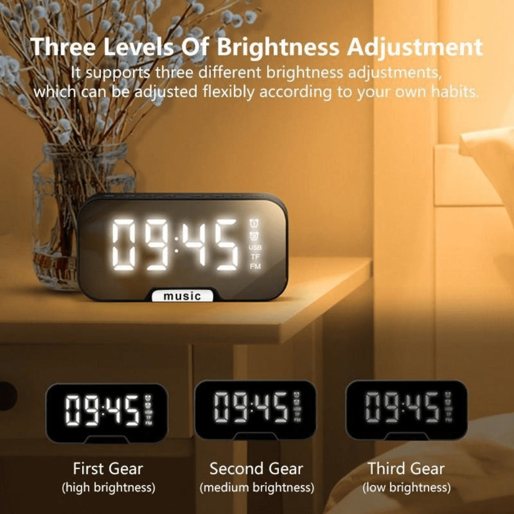 Pink Mirror Bluetooth Speaker with Wireless Microphone – LED LCD Display, FM Radio, TF Card, USB Charging, Alarm Clock, Adjustable Volume & Brightness, Birthday & Easter Gift for Girls