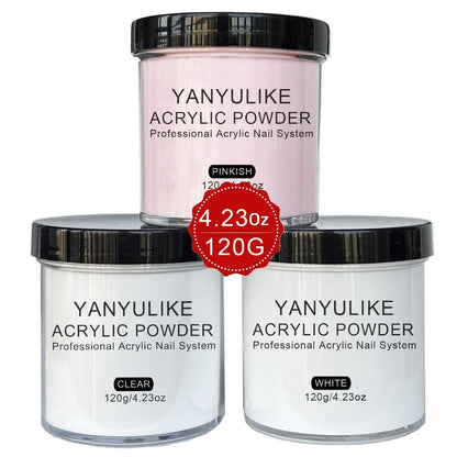 Clear Pink White Acrylic Nail Powder 4oz No Lamp Needed – Polymer Formula for Nail Extensions Sculpting 3D Nail Art Overlays Beginner & Professional System