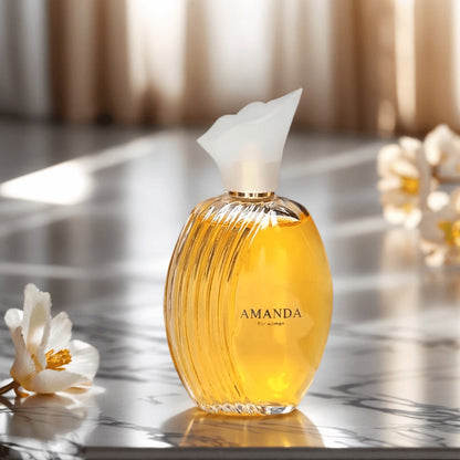 AMANDA Women's Eau de Parfum Spray, 100 ml Oval Amber Bottle with White Flower Cap and Red Gift Box