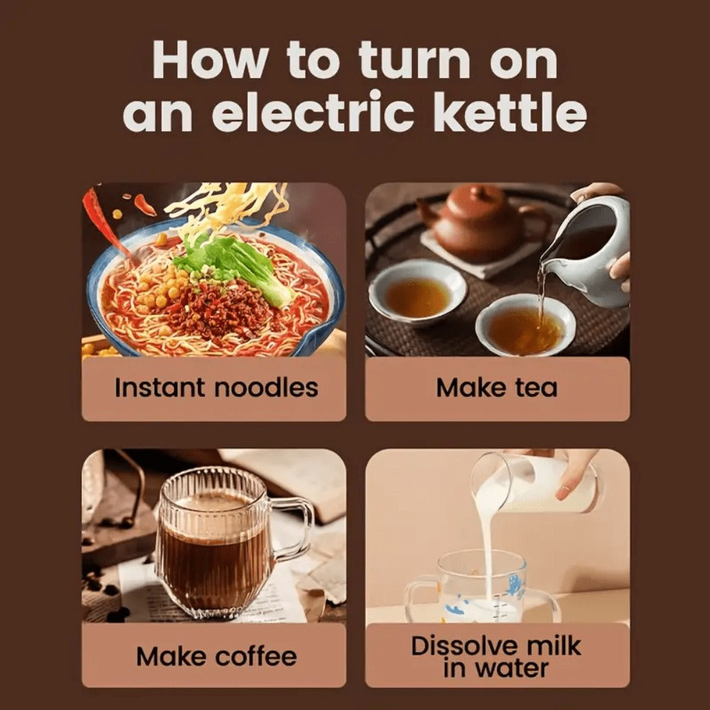 Electric Kettle by LONGADS, 2L 1000W Stainless Steel Body with Seamless Interior and Black Trim