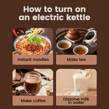 Electric Kettle by LONGADS, 2L 1000W Stainless Steel Body with Seamless Interior and Black Trim
