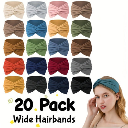 Twenty-Piece Wide Knot Headband Assortment in Protected Solid Colors for Everyday Hair Styling