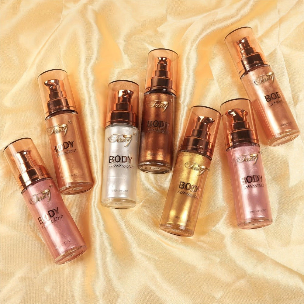 Liquid Luminizer Set of 2 Moisturizing Shimmer Highlighter for Face and Body Glow - All-in-One Illuminator Bronzer Dewy Finish Summer Makeup Kit Women Beauty Gift