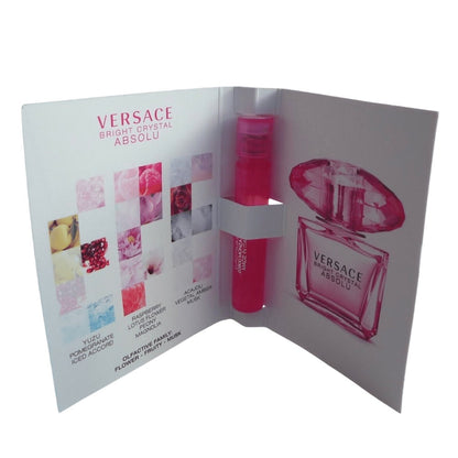 Versace Bright Crystal Absolu Eau de Parfum Mini Spray Vial, 1ml with 0.03 fl oz Pink Sample Card