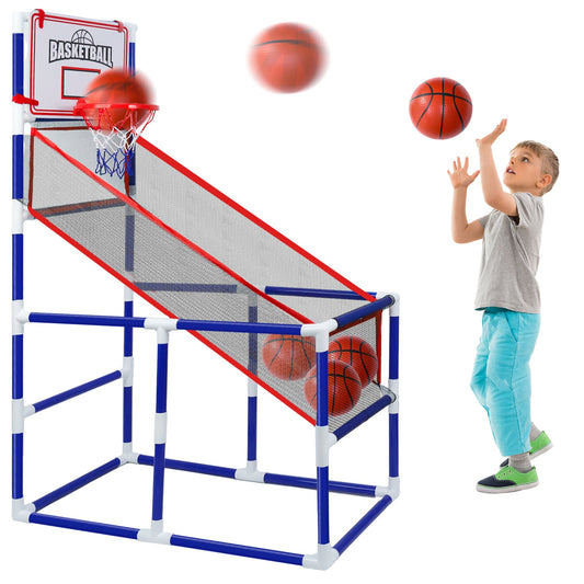 Kids Adjustable Basketball Hoop Set with 2 Balls & Storage – Indoor Outdoor Sport Toy for Ages 3–6, Thick PVC Frame | Best Birthday Christmas Gift for Boys and Girls
