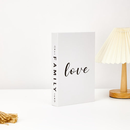 Decorative Book Set 3pcs Fake Books with HOME FAMILY LOVE Design - Elegant Black Minimalist Faux Books for Shelf Decor Living Room Coffee Table Home Soft Decoration Modern Interior