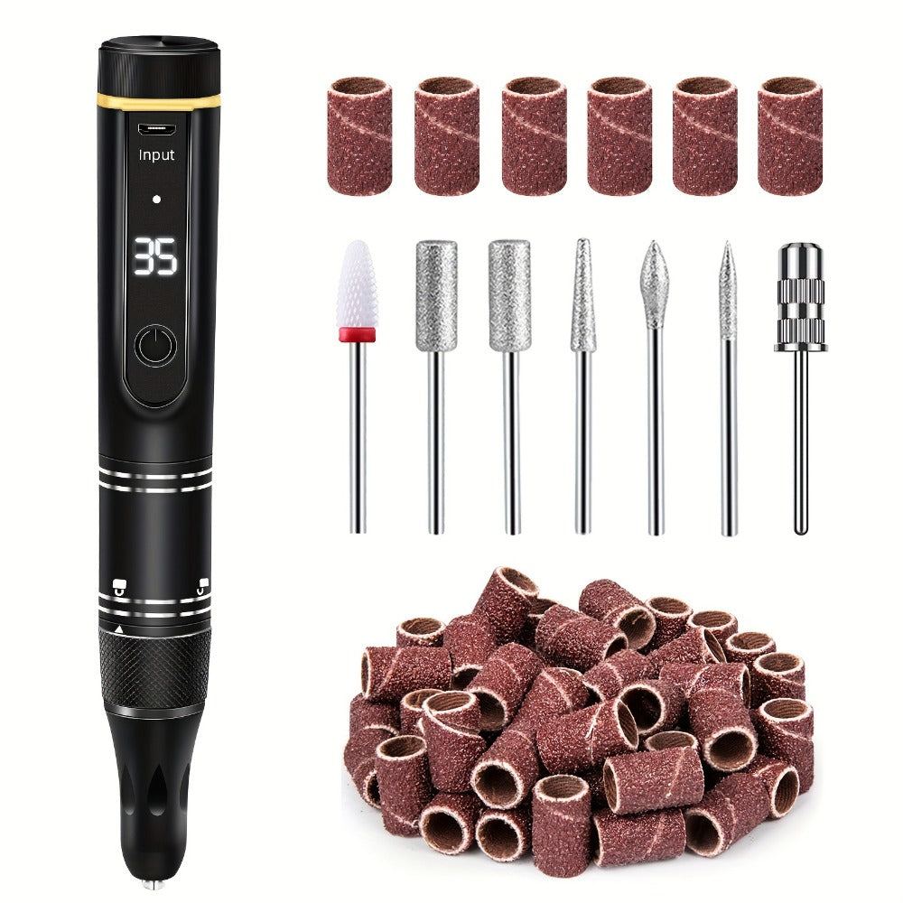 Nail Drill Machine 35000 RPM LCD Display Rechargeable Portable Electric Nail File with Forward Reverse Rotation Low Noise – Professional Nail Grinder for Gel Acrylic Natural Nails Manicure Pedicure Home Salon