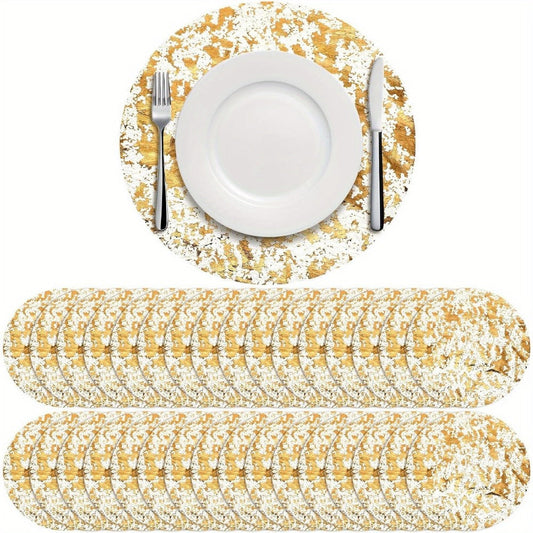 Golden Foil Round Placemats Disposable Table Doilies 50/100pcs – Elegant Mesh Table Pad for Dining, Party & Home Decor