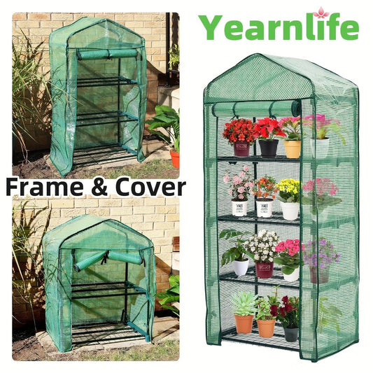 Mini Greenhouse with Steel Frame & Roll-Up Zipper Door | Portable Indoor Outdoor Plant Greenhouse | Weatherproof Rack Stand 2-Tier & 3-Tier Options
