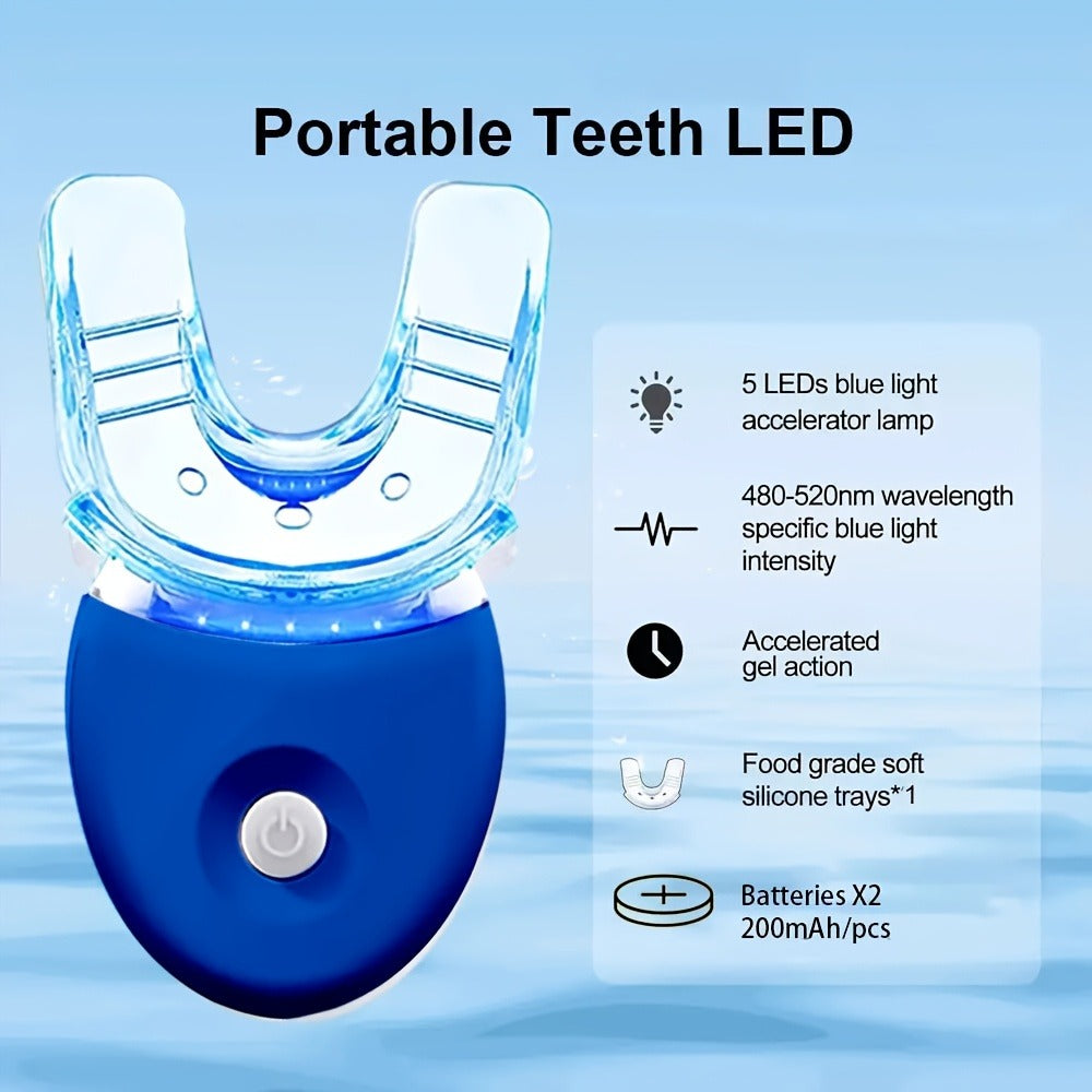 White or Blue Five-LED Teeth Whitening Kit with Five Gel Syringes and 10.8 cm Mouthpiece Device