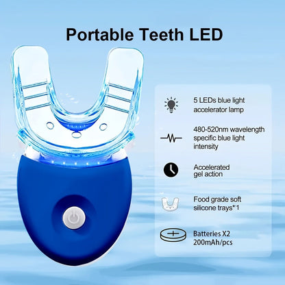 White or Blue Five-LED Teeth Whitening Kit with Five Gel Syringes and 10.8 cm Mouthpiece Device