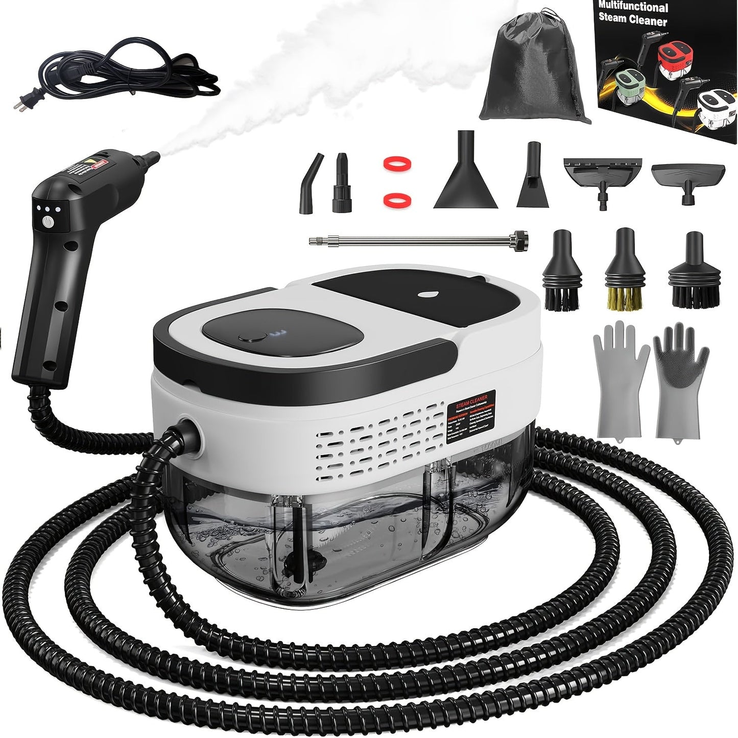 Handheld Steam Cleaner 1500W High Pressure 54.1oz Tank 3-Level Adjustable Portable Steamer for Home Car Furniture Tile Grout Bed Bugs Bathroom Kitchen Floor Upholstery
