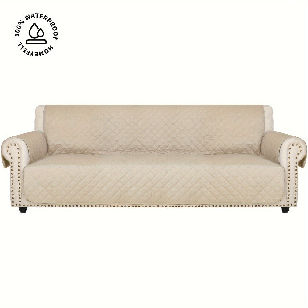 Sofa Cover Waterproof Quilted Microfiber Three-Seat Panel Set with Two Foam Tubes, Straps and Side Pocket