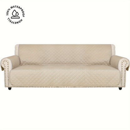 Sofa Cover Waterproof Quilted Microfiber Three-Seat Panel Set with Two Foam Tubes, Straps and Side Pocket