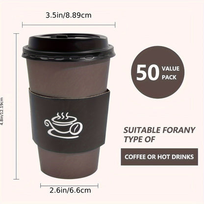 Disposable Paper Coffee Cups 50 Pack 16oz with Lids Sleeves Stirrers Hot Cold Beverage Cup for Coffee Tea Juice Home Office Cafe
