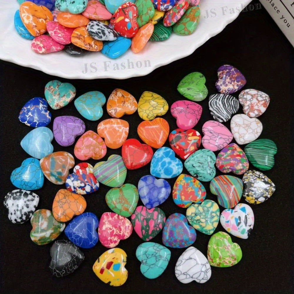 Colorful Heart-Shaped Craft Stones in Random 50- or 100-Piece Assortments for Adult DIY Jewelry Projects