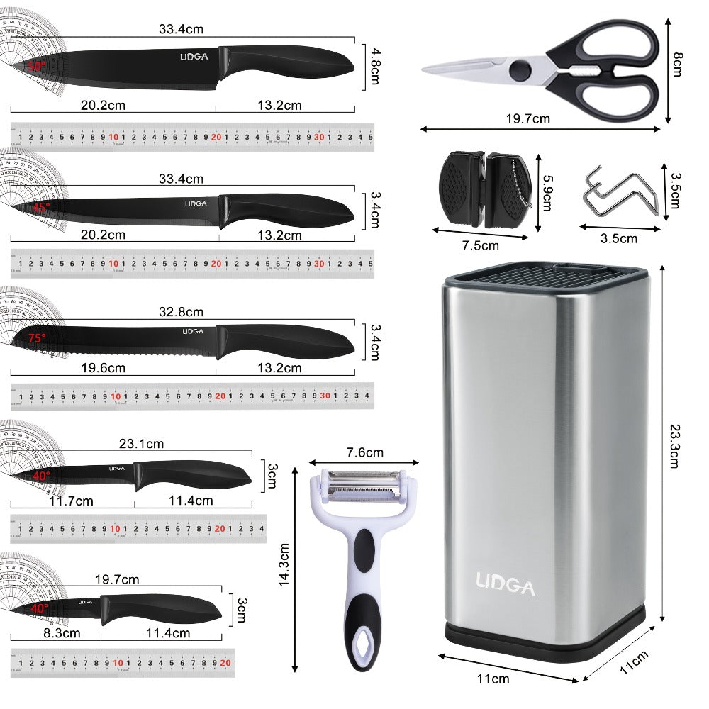 Stainless Steel Kitchen Knife Set Chef Knife Damascus Black Knife Block for Home Cooking, Dining and Outdoor Meals