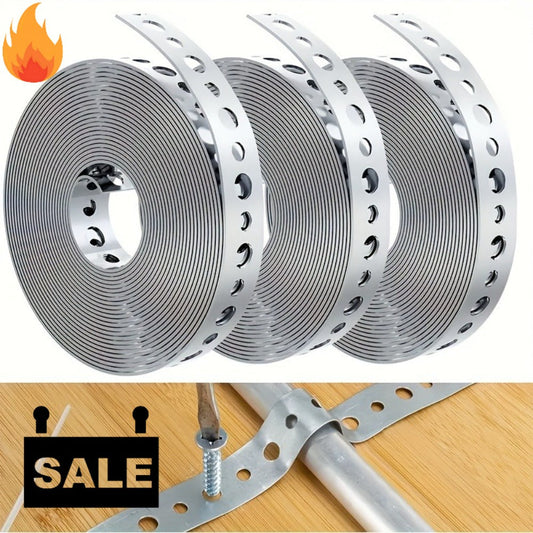 Galvanized Steel Pipe Support Bar with Pre-Drilled Holes - Heavy-Duty Corrosion-Resistant Hanging Rod for Plumbing HVAC Garage Workshop, Industrial Metal Tube Rack, 5m / 10m / 15m Options