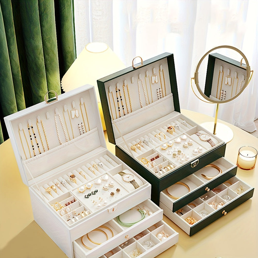 Jewelry Box Large Capacity Vintage Gold Organizer for Necklaces Earrings Bracelets Rings Studs Gift for Women Mom Christmas Holiday