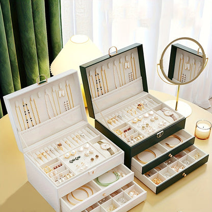 Jewelry Box Large Capacity Vintage Gold Organizer for Necklaces Earrings Bracelets Rings Studs Gift for Women Mom Christmas Holiday