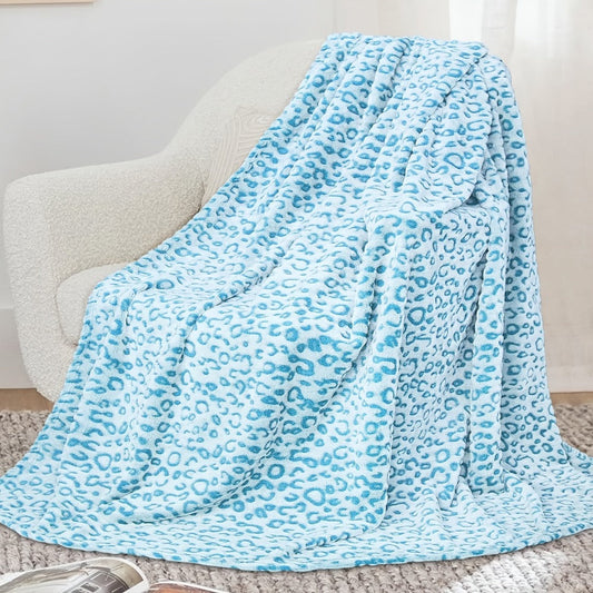 Leopard Print Throw Blanket – Soft Fluffy Jacquard Fleece Flannel for Couch, Bed, Sofa & Camping, 3 Sizes, 5 Colors