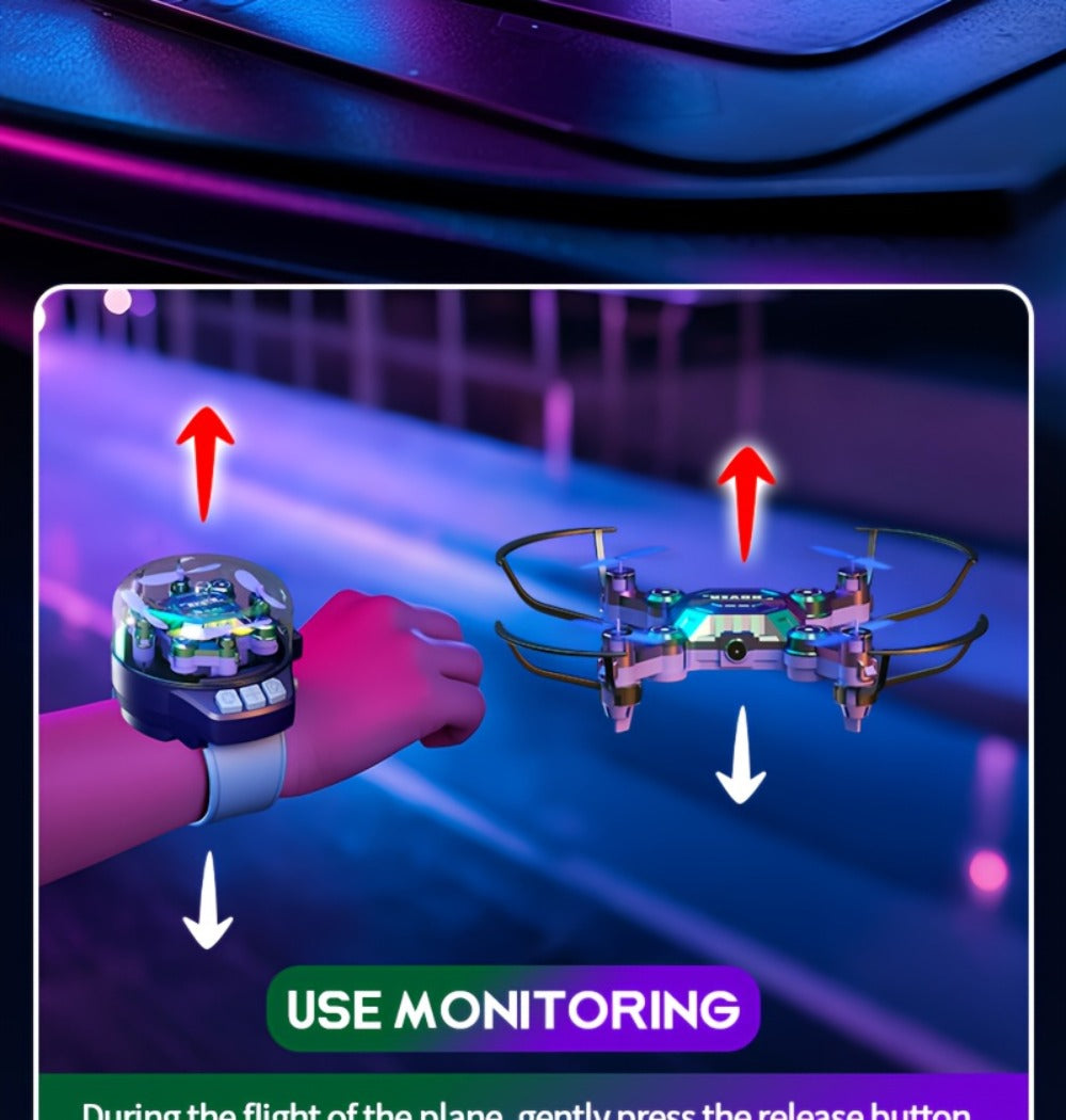 Watch-Controlled Mini RC Drone with Two Rechargeable Batteries in Blue, Green or Black for Indoor Flight